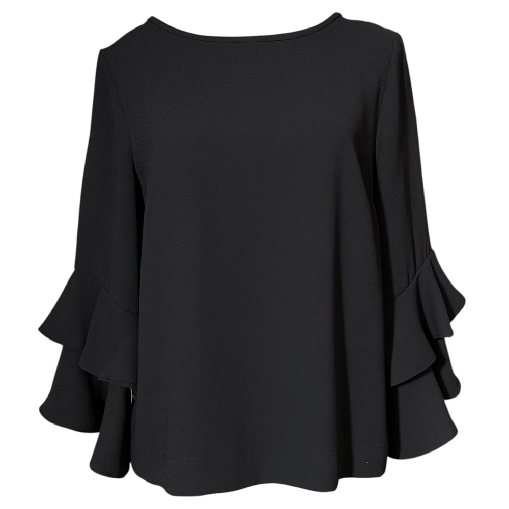 J. Crew Black Flounce Ruffled Layered Sleeve 3-Button Back Clouser Blouse‎